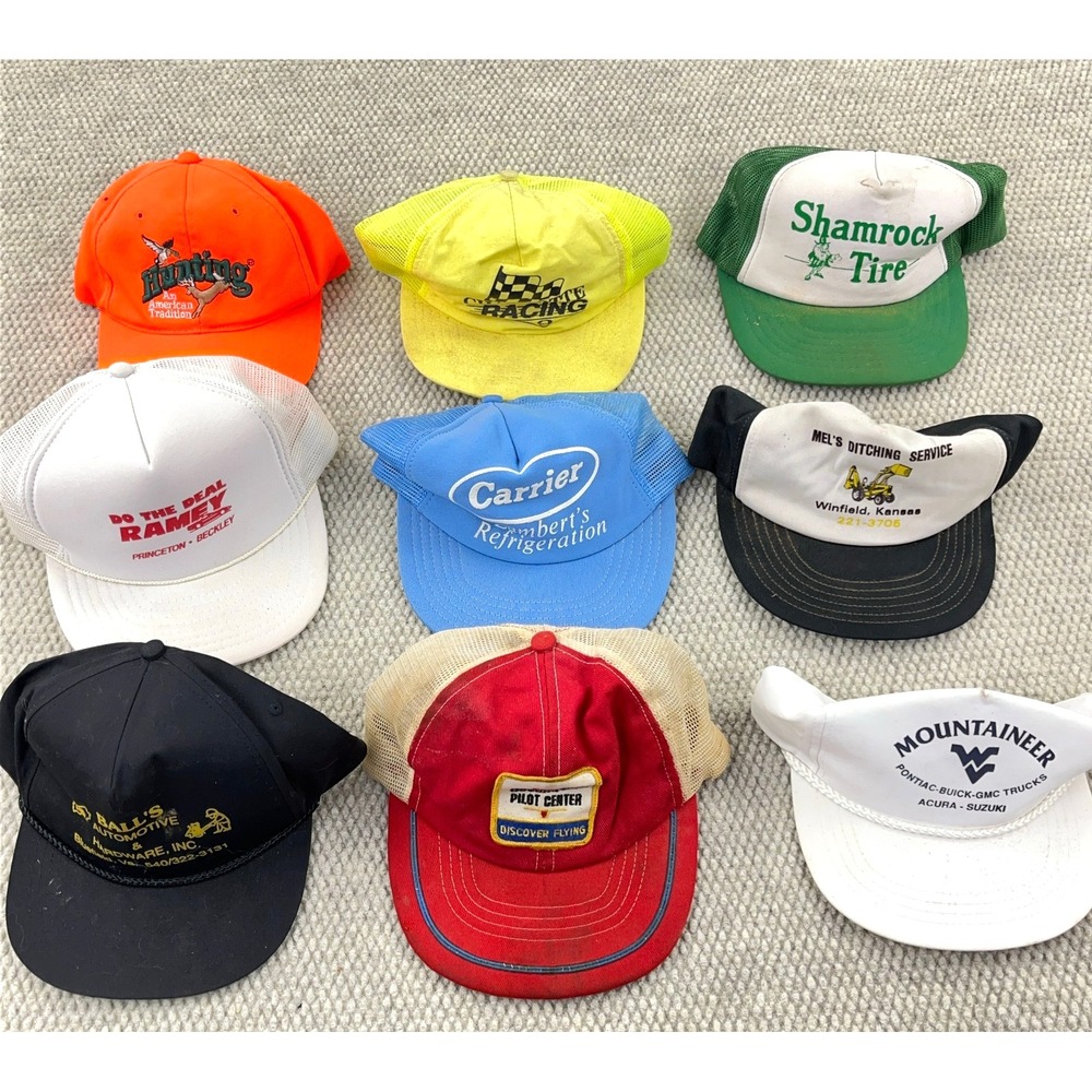 Vintage Trucker Hat Cap Lot Snap Back 80s 90s USA Advertising Logos Mesh AH2